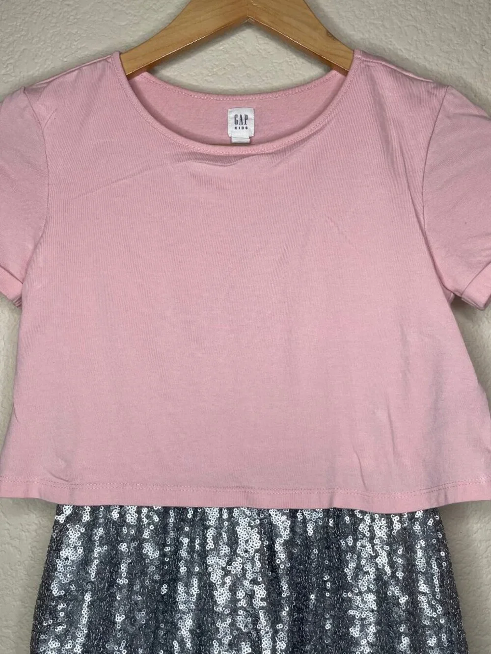 GAP Kids Y2K Layered Sequin Dress Pink Silver Crop Tee Mini Size L 12